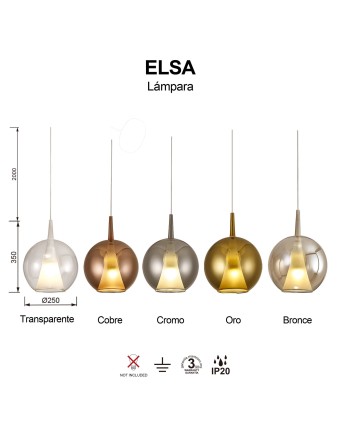 ELSA * COLGANTE CRISTAL BOLA - E27 - BRONCE + OPAL ( SIN BASE)